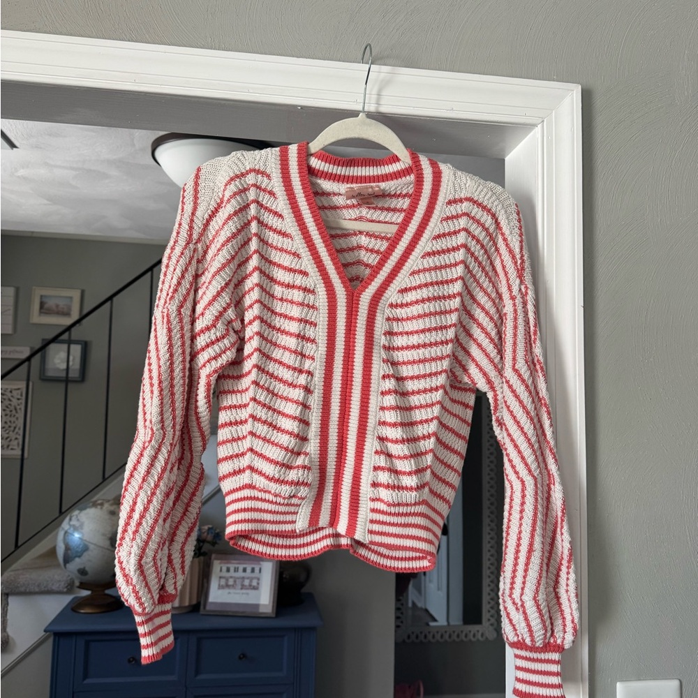 Striped Coral and White Willow + Root Sweater S